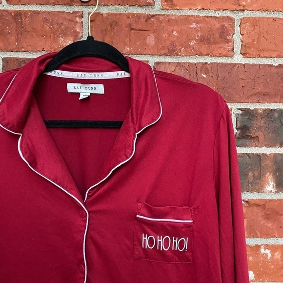 Rae Dunn womens medium red christmas ho ho ho long sleeve pajama shirt - Picture 2 of 9